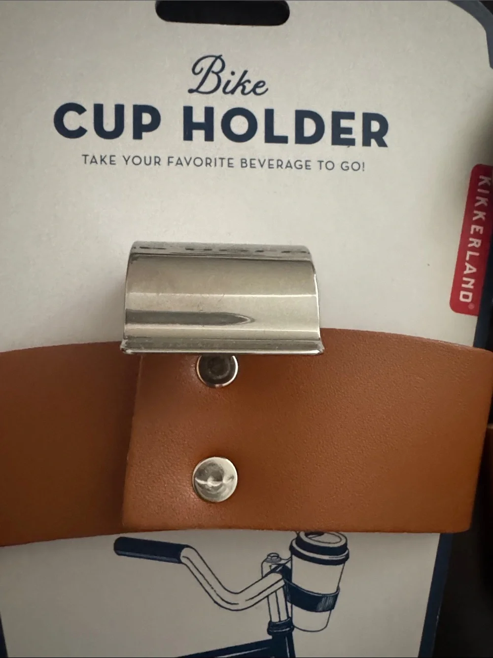 Kikkerland Brown Leather Bike Cup Holders with Silver Clips (Set)